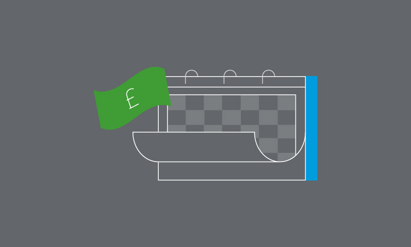 Desktop calendar with pound sign logo floating above