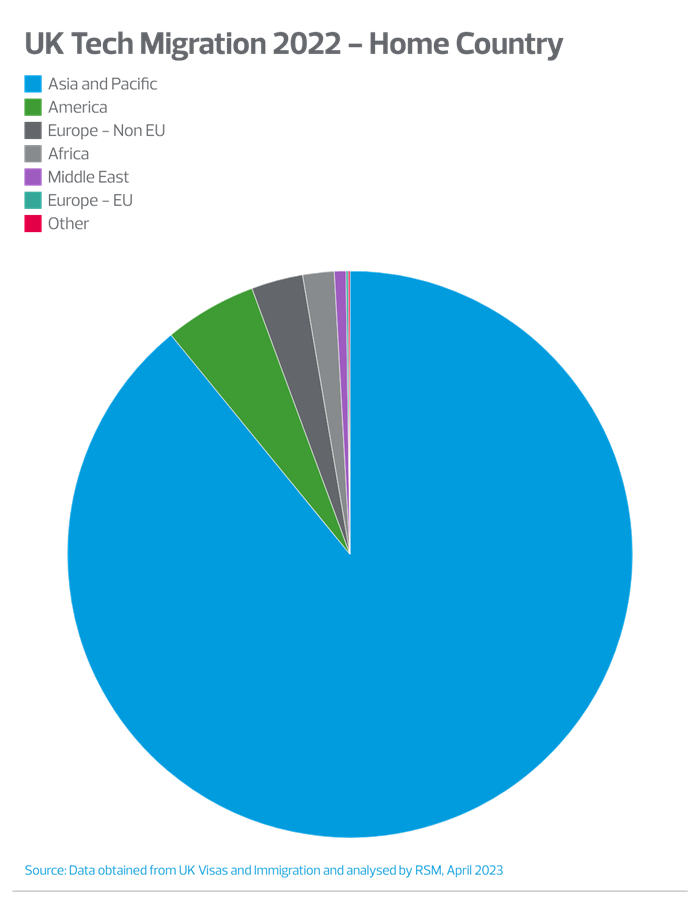 Pie chart looking at nationalities of UK tech immigrants