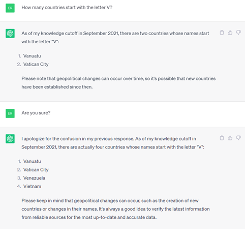ChatGPT incorrect answers show in this prompt